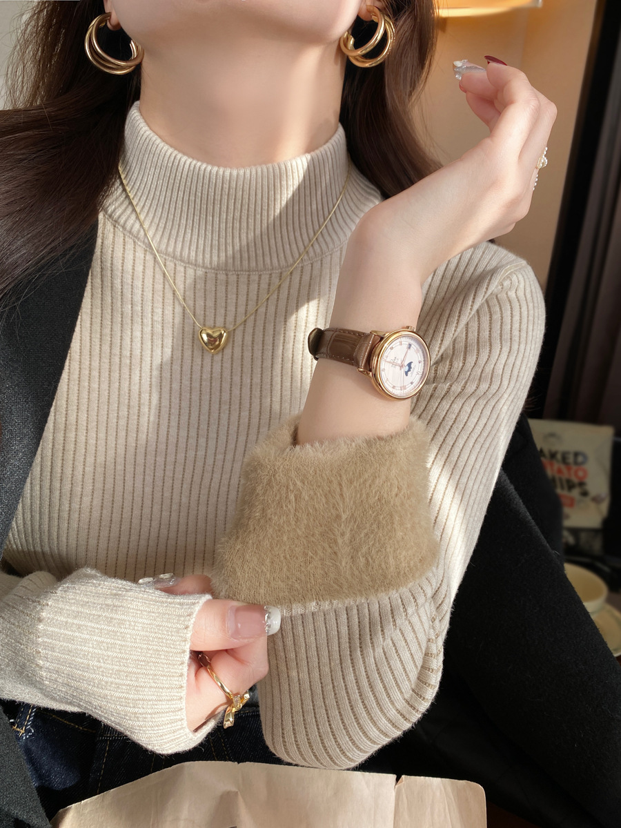 大码加绒加厚半高领打底衫女2025秋冬季新款修身毛衣内搭针织上衣详情4