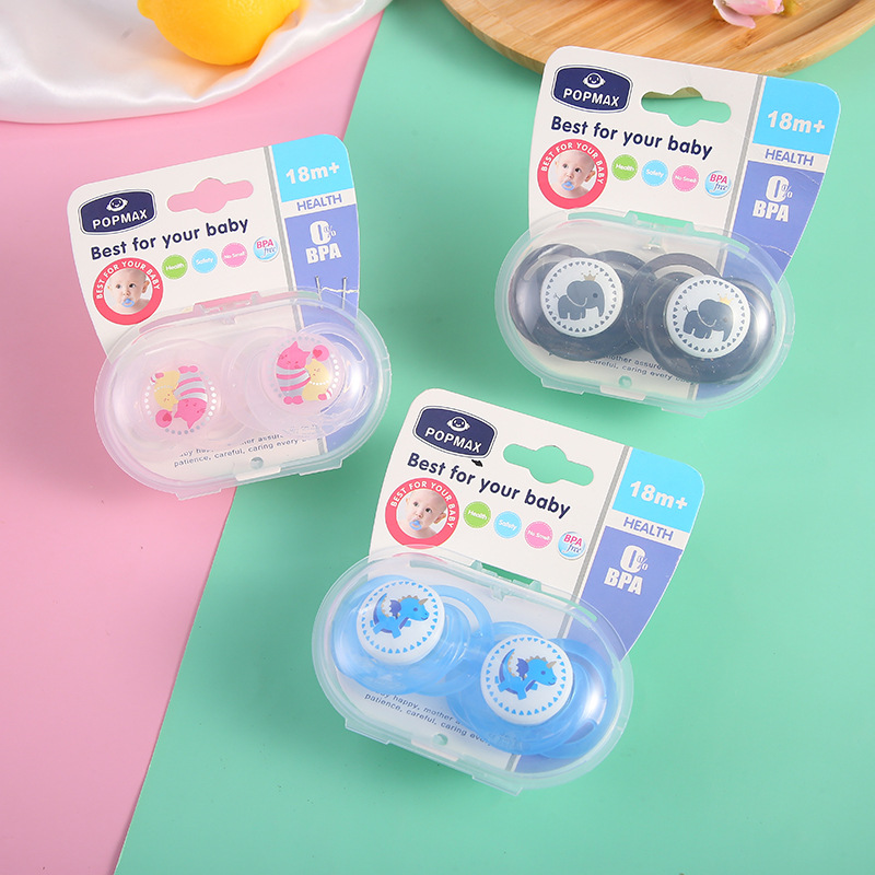 Wholesale of cartoon portable printed baby pacifiers with LIDS, silicone for babies to sleep soundly, durable and safe to play with pic 3