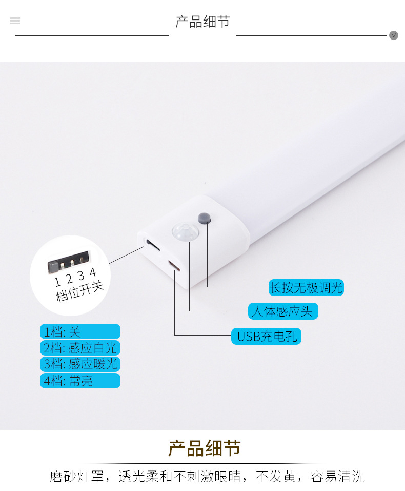 无线人体感应小夜灯 批发台灯拍拍灯 氛围照明橱柜灯 床头灯便携式小夜灯详情16