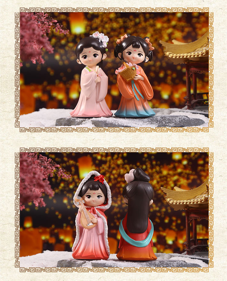 Cute ancient-style dolls, home and office desk ornaments, Hanfu figurines, resin princesses pic 15