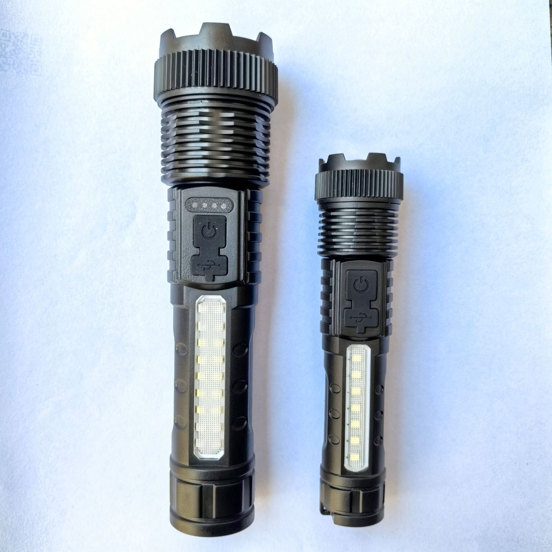 Cross-border multi-functional telescopic zoom electric display high-power strong light pen holder red and blue flashing warning tape side light flashlight pic 1