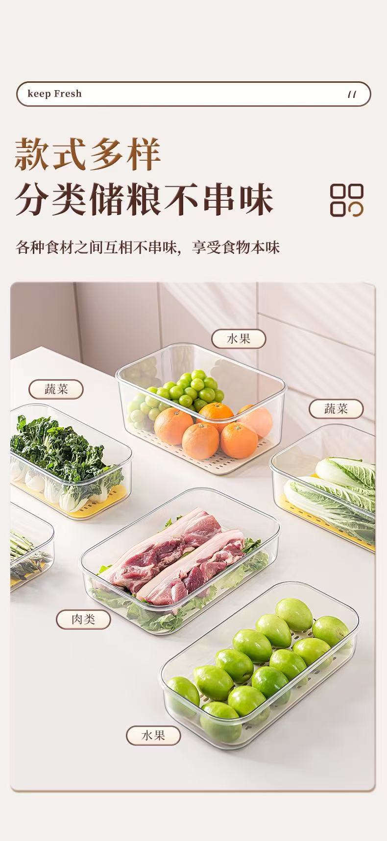 冰箱收纳盒沥水保鲜盒计时密封保鲜储物大容量水果蔬菜冷藏保鲜盒02396-1011-1017详情8