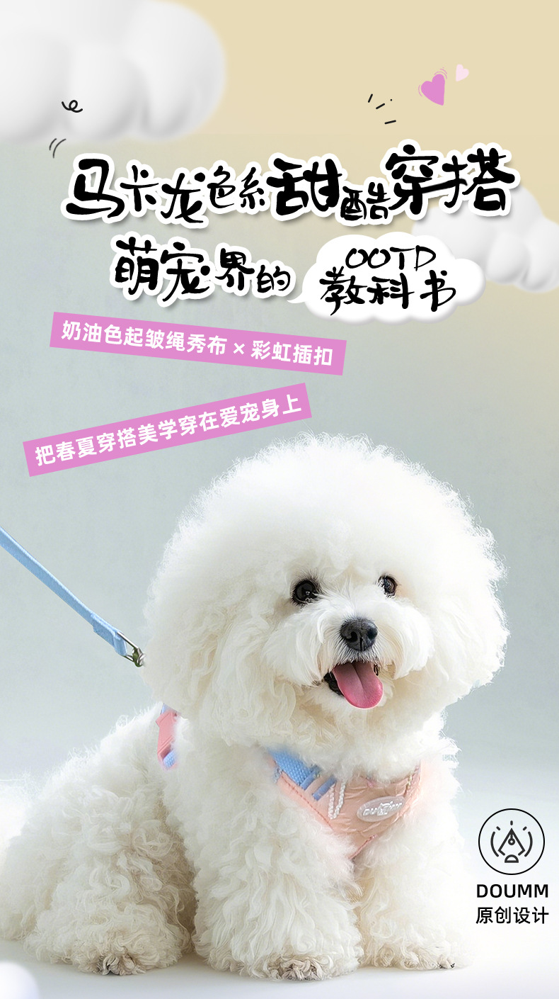 New dog leash, pet chest and shoulder strap, small Bichon Frise Pomeranian three-piece set, vest-style shoulder strap, dog leash pic 3