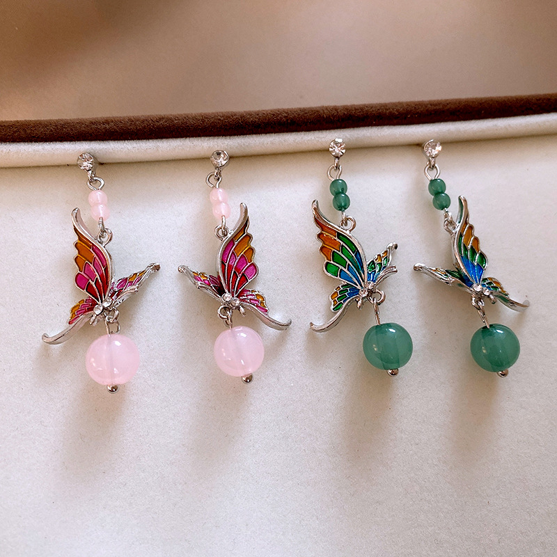 银针滴油蝴蝶树脂圆形耳钉甜美气质高级感耳环森系小清新耳饰批发详情13