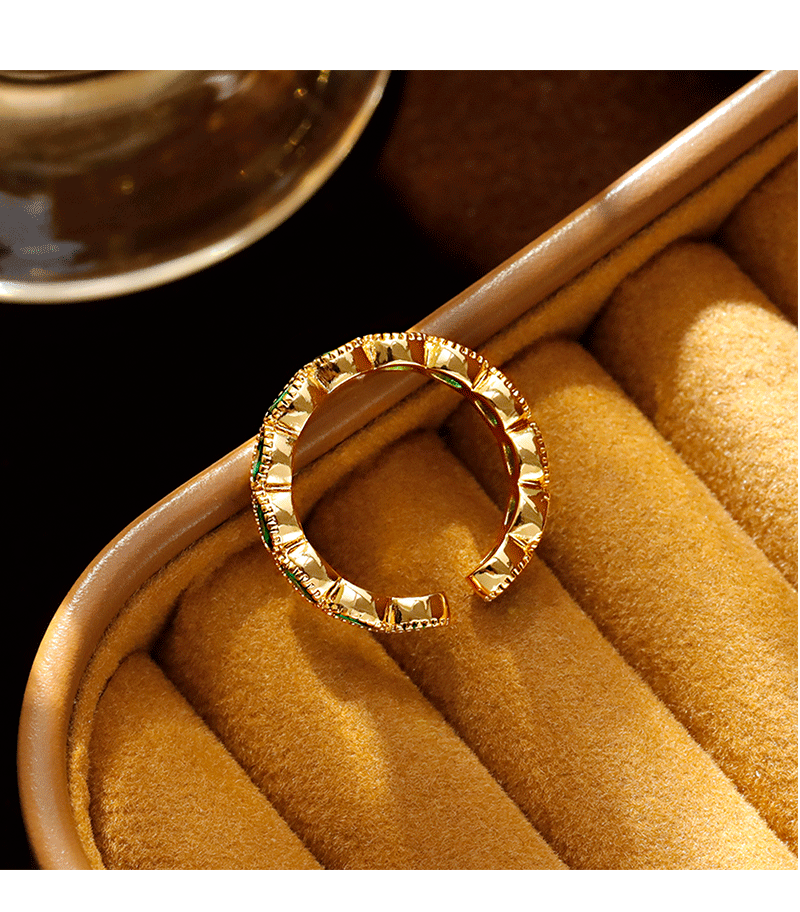 Hyacinth复古港风祖母绿开口戒指女款抖音直播爆款轻奢可调节指环铜镀金色详情6