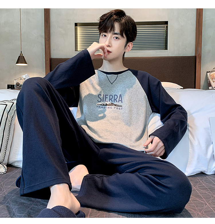 睡衣男士春秋款纯棉长袖青少年休闲可外穿秋季家居服大码套装批发详情16