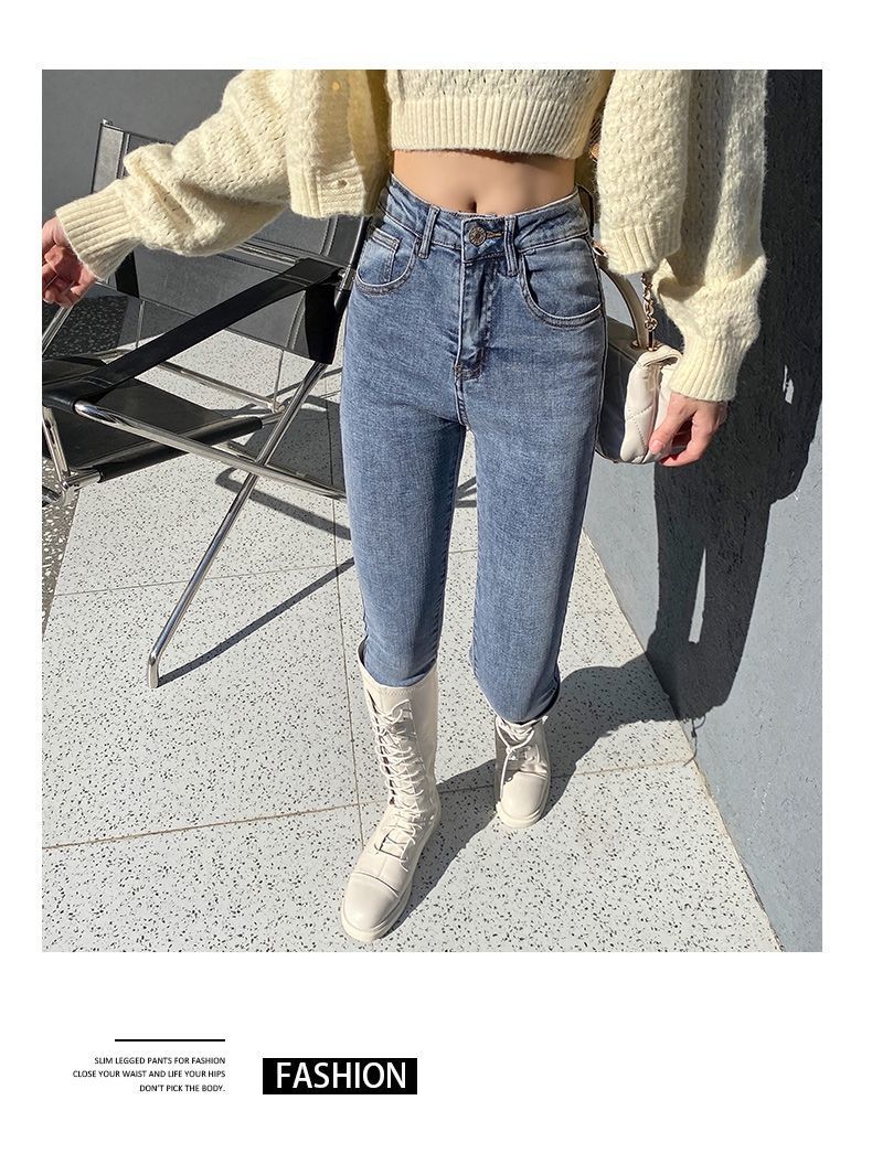 牛仔裤女2021新款春秋韩版高腰修身显瘦显高紧身九分网红小脚裤潮详情9