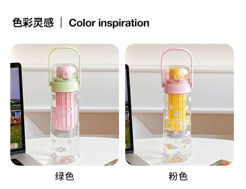 2025 New hand-held bouncing flower tea cup, student couple plastic water cup, portable tea and water separation cup for women going out pic 11