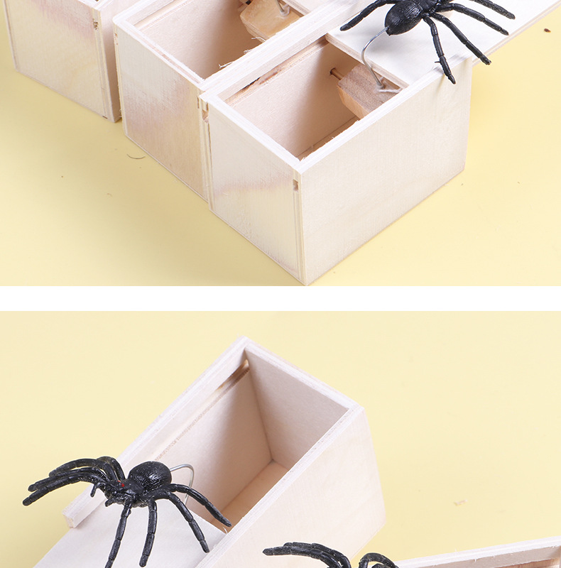 A shocking spider wooden box, the same style as Douyin, is a parody and creative prank toy. Wholesale from the spider prank manufacturer pic 12