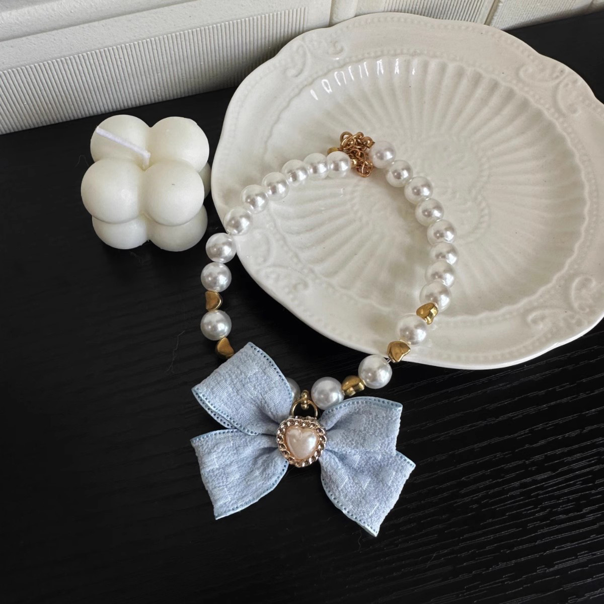 Pet necklace, cat pearl collar, dog neck collar, neck chain, retro heart-shaped pendant, cute cat and dog neck accessories pic 20