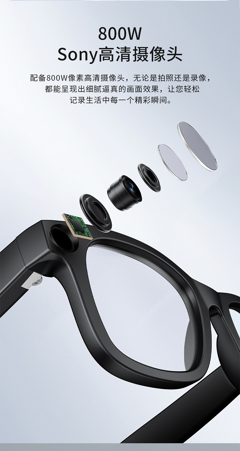 现代AI智能蓝牙翻译眼镜带800W高清摄像头防抖拍照录像黑科技墨镜智能眼镜详情6