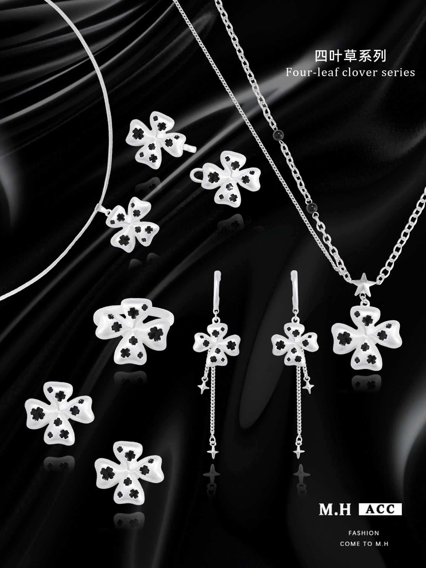The four-leaf flower ring for women exudes a sense of light luxury and sophistication. It features an original design and personality, is fashionable and versatile, and can be adjusted as an index finger ring pic 3