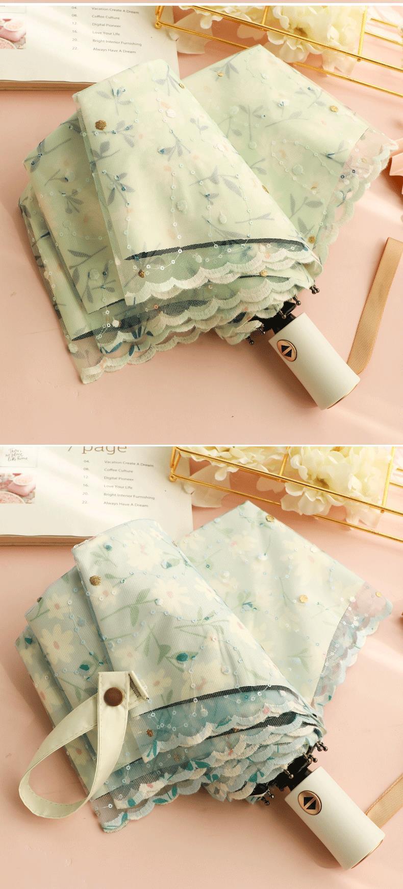 【新品】超甜美蕾丝全自动伞女神双层黑胶防晒防紫外线晴雨两用遮详情13