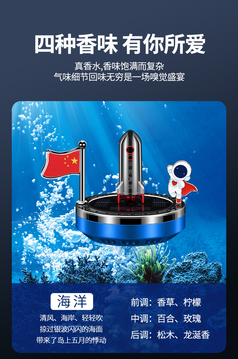 Solar-powered car perfume, car interior accessories, aerospace rocket aromatherapy, long-lasting light fragrance, decorative car interior ornaments pic 13
