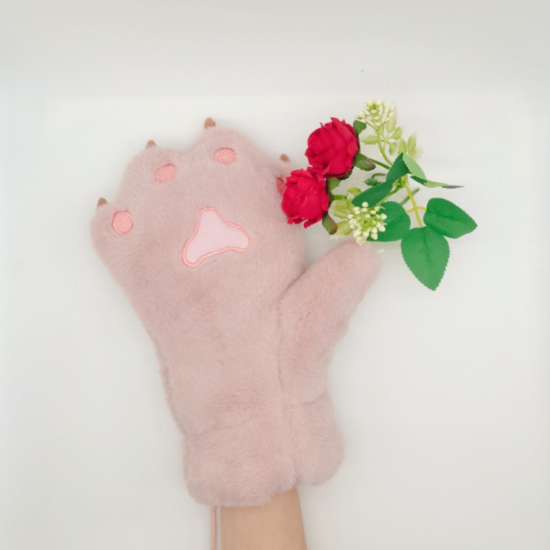 Half-finger gloves, cute bear PAWS, student cycling warm gloves, cartoon girl heart, full-finger plush hand warmers wholesale pic 3