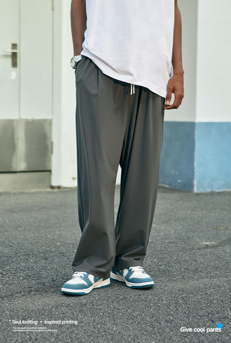 捷展男装|街头格纹速干空调裤2025春夏新品高弹凉感阔腿裤冰丝裤详情25