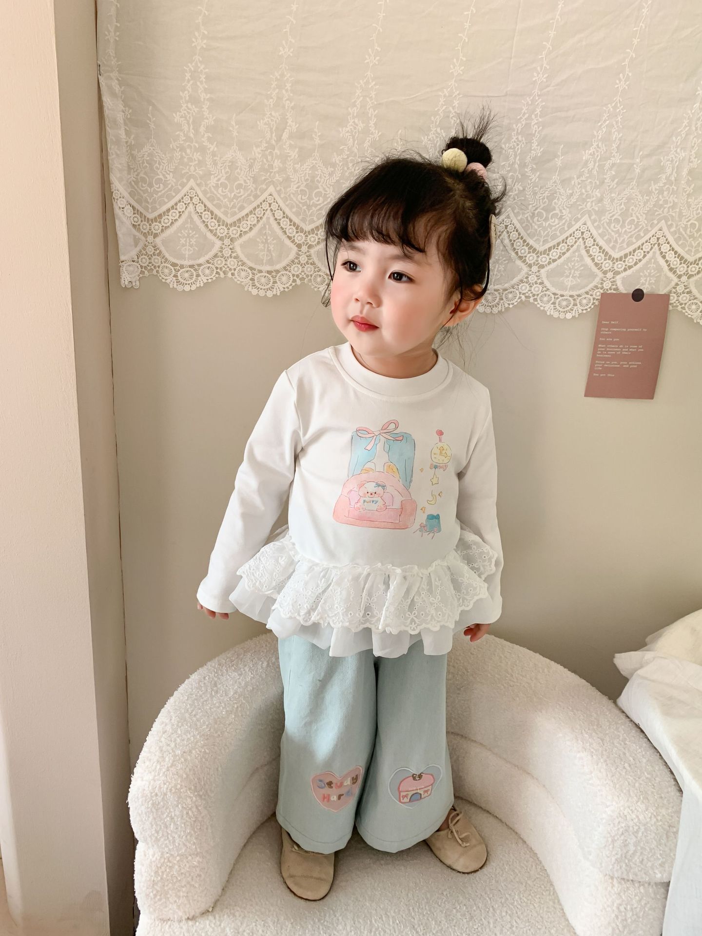 Caña pear niño niña traje primavera 2026 nuevo estilo niños korean manga larga camiseta jeans mujer bebé ropa pic 8