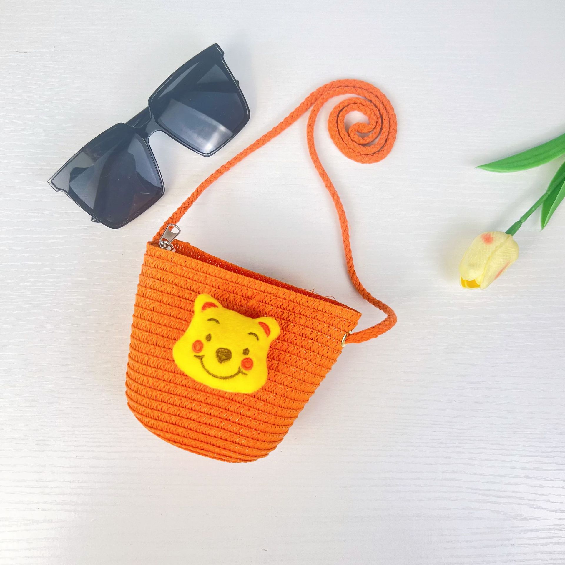 儿童手工编织包包可爱卡通猫草编小包男女童小圆包宝宝零钱包批发详情9