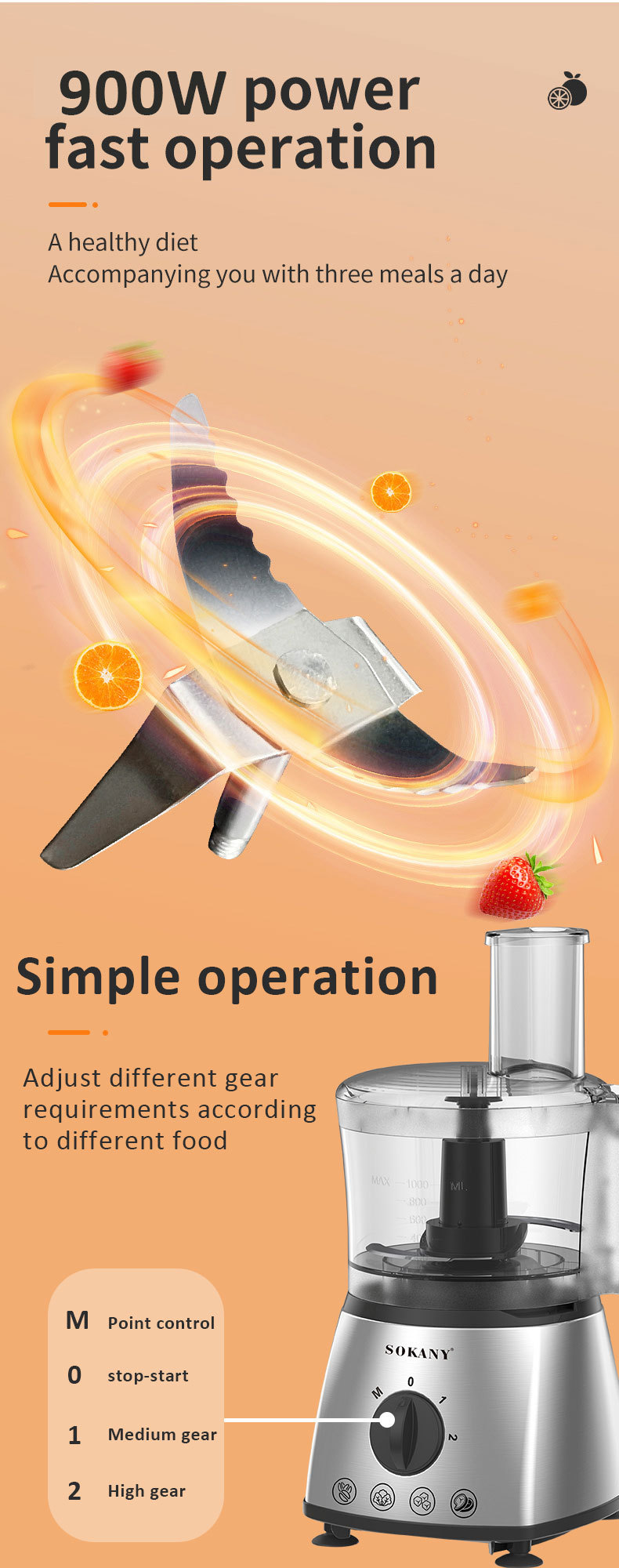 Foreign trade SOKANY03020 food processor, multi-functional meat grinder, shredder and slicer, juicer and blender pic 9