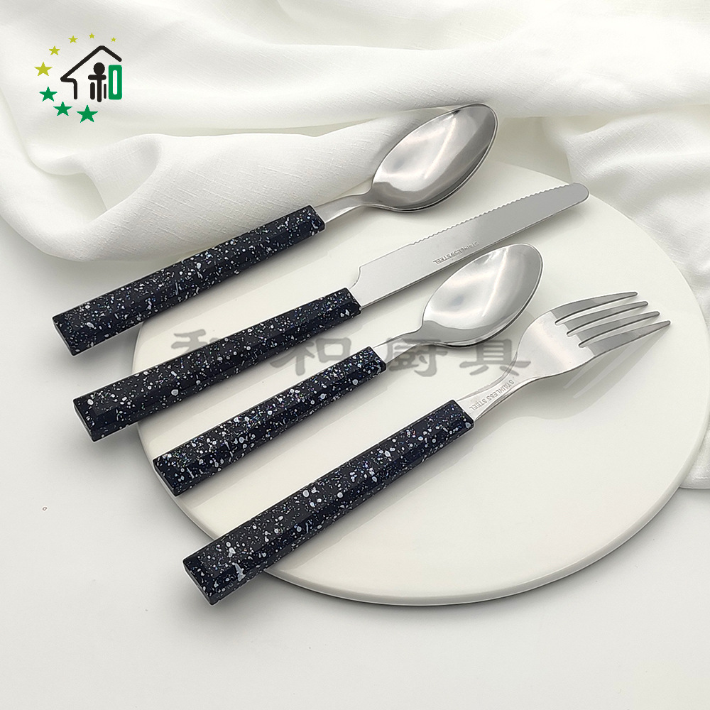 多颜色家用全套切牛排意面餐具24件套装不锈钢西餐餐具刀叉勺全套详情11