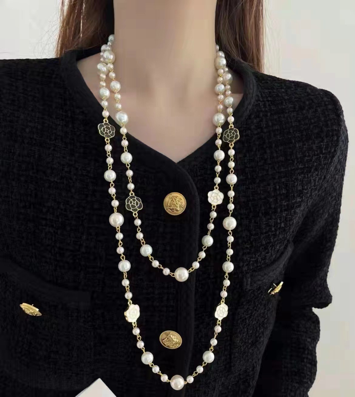 韩版新娘多层珍珠项链毛衣链长款名媛赫本同款婚纱旗袍项链配饰女详情11