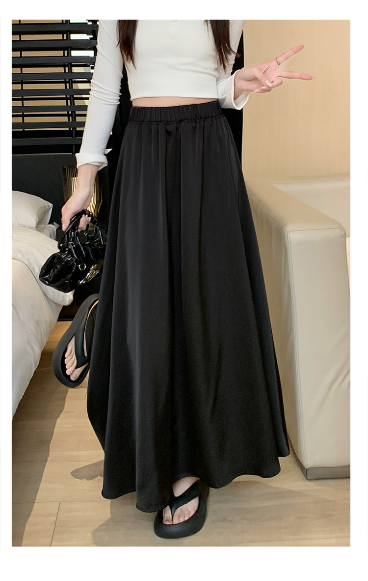 French acetate satin half skirt for women 2024 Spring/Summer pleated long skirt with elastic and tight waist, A-line large swing umbrella skirt pic 48