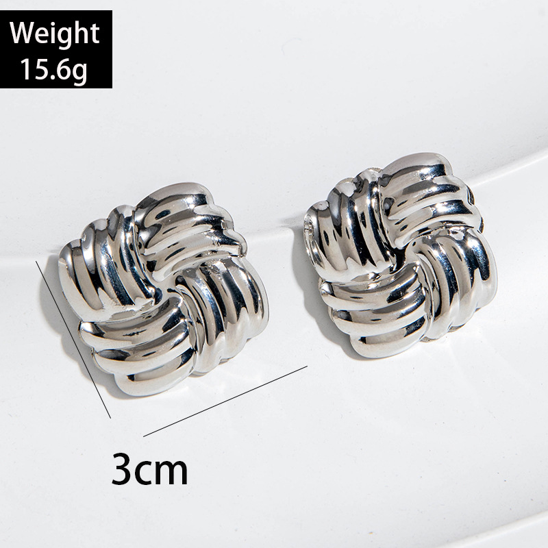 欧美跨境时尚八字麻花大水滴铁质耳环设计感几何方形扭纹耳坠耳饰详情7