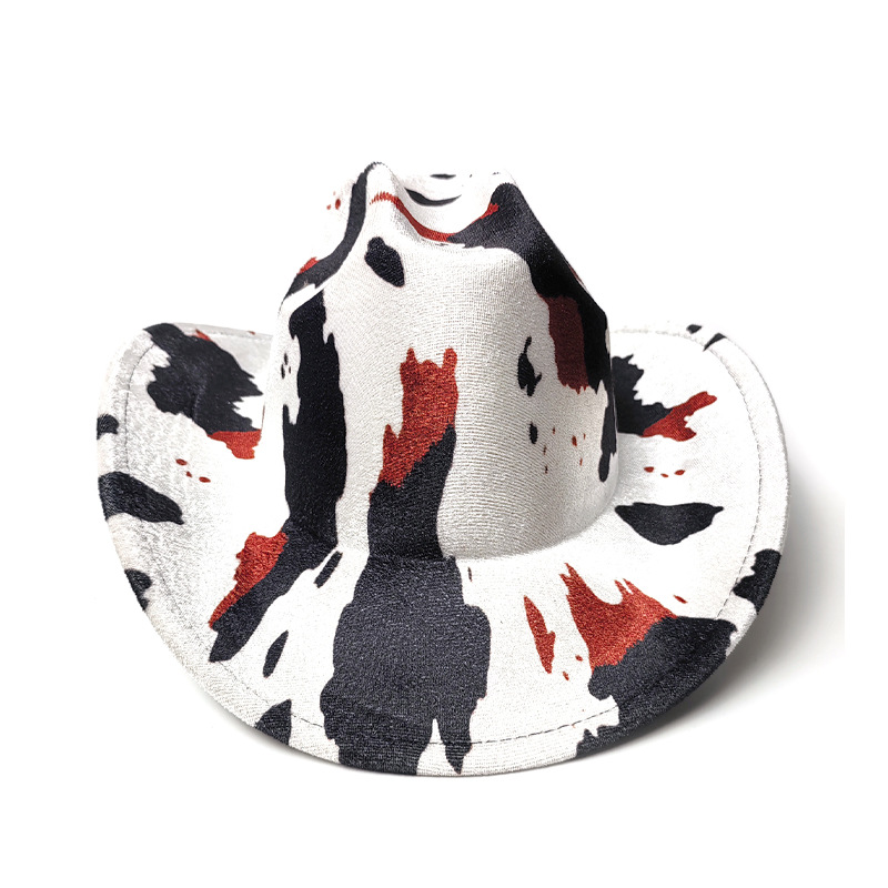 英伦风西部牛仔复古奶牛纹大檐毛呢爵士帽子遮阳显脸小巴拿马礼帽详情1