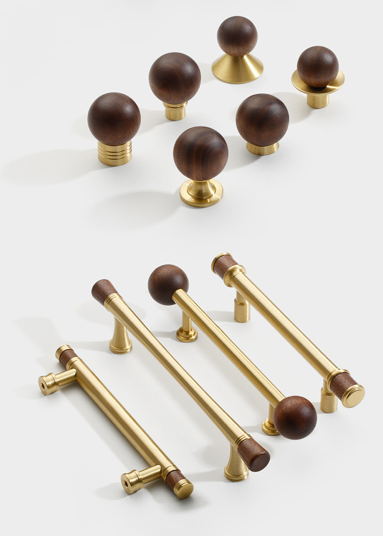 Factory direct sales of black walnut wood retro Chashi-style cabinet door handles, ancient-style solid copper wardrobe door handles pic 16