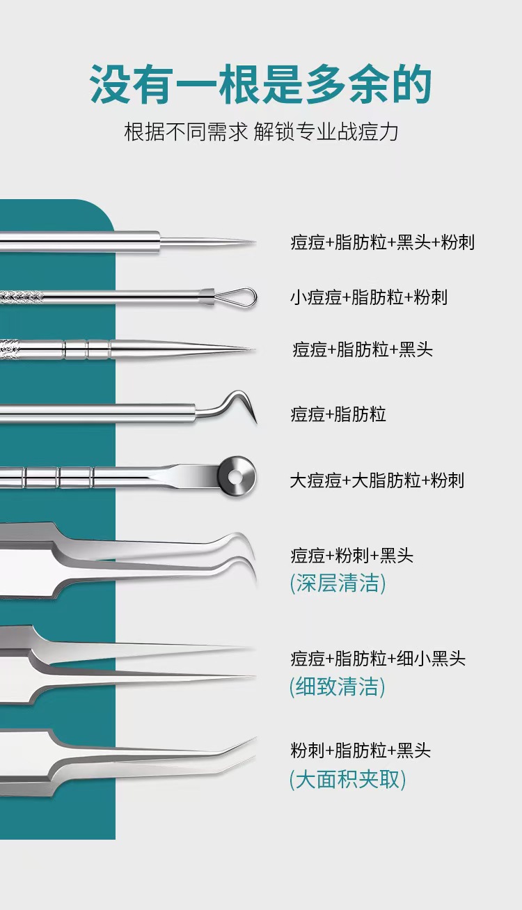 卡盟超尖粉刺针套装超细镊子去黑头刮闭口挑挤痘针美妆工具详情6