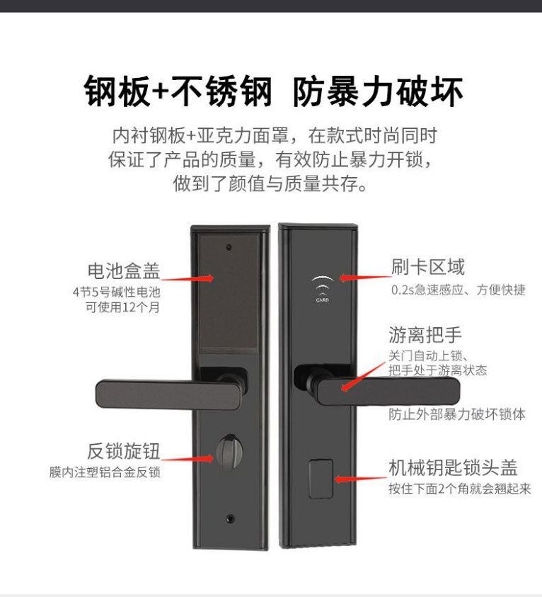 新款酒店门锁宾馆锁民宿公寓感应锁磁卡锁木门电子卡锁酒店刷卡锁详情10