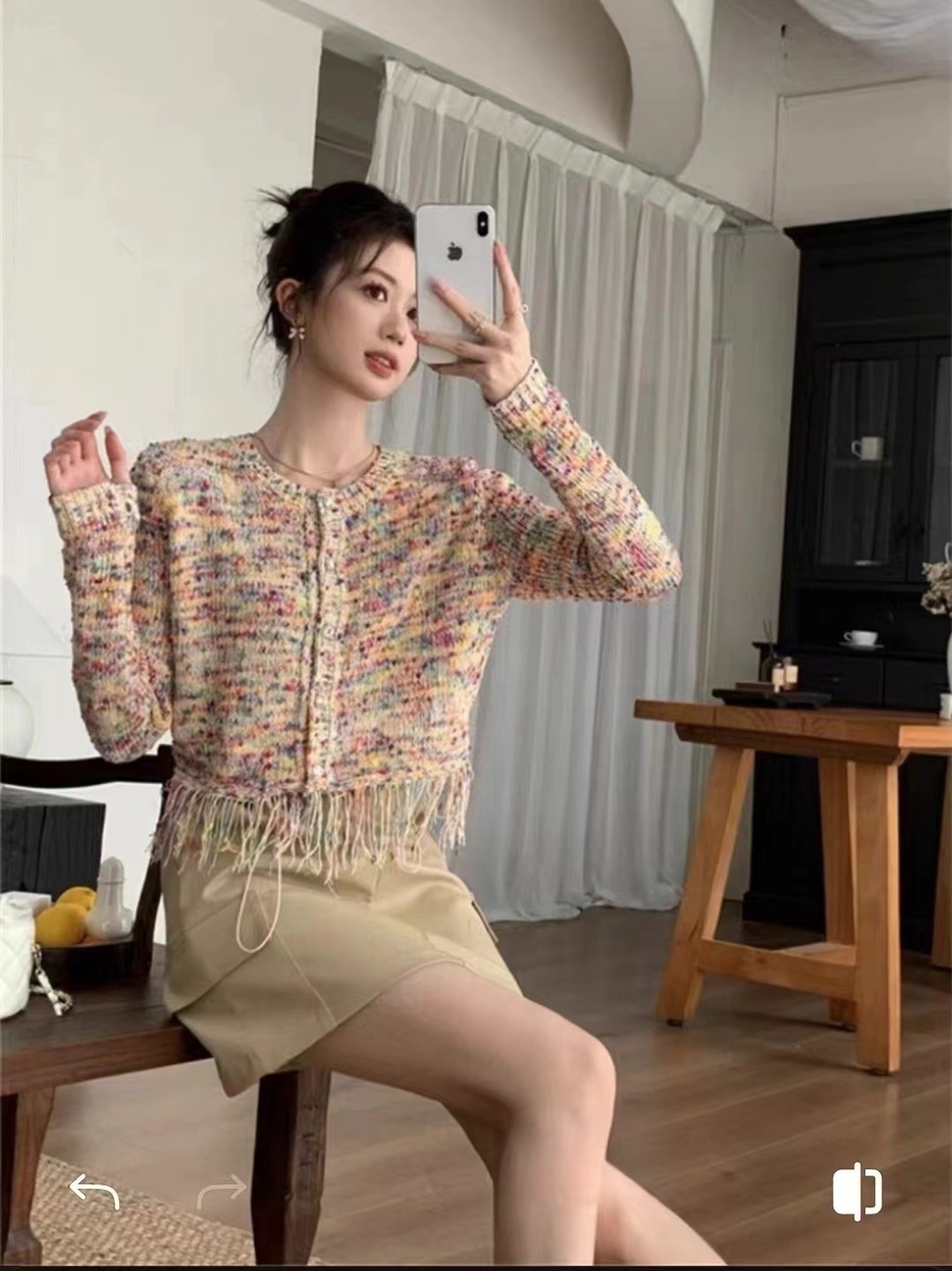 Early autumn 2024 new Rainbow Gentle Chanel stylish Su sweater jacket, loose and laid-back style knitted cardigan for outerwear pic 5