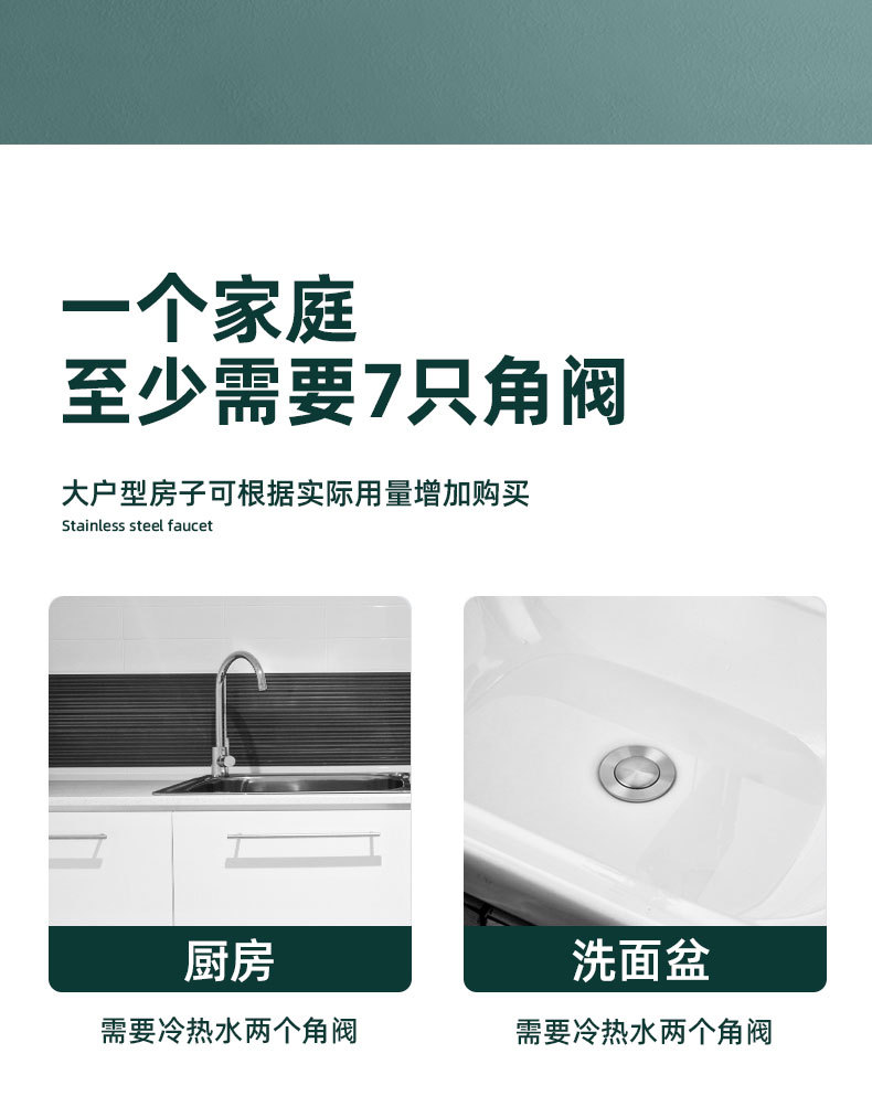 三角阀全铜冷热水阀门4分开关家用304不锈钢三通一进二出止分水阀详情12
