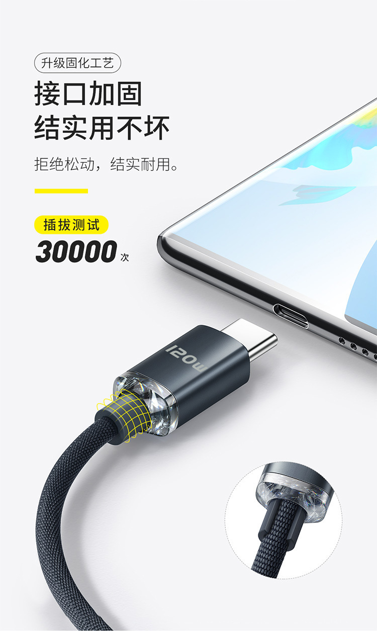 120Wtypec充电线超级快充数据线适用华为vivo小米usb充电器线详情7