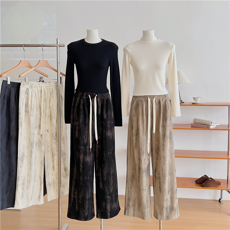 Autumn tie-dyed wide-leg pants, dirty pants, high-waisted, slimming, casual straight-leg loose floor-length pants for women pic 2