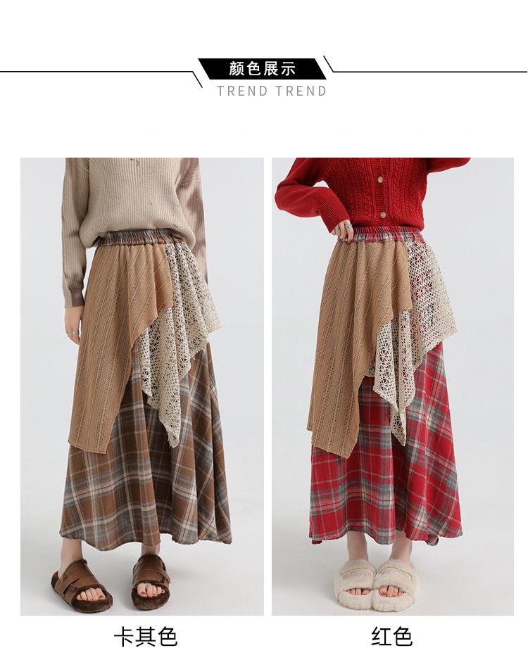 Forest-themed retro checkered skirt for women 2025 new autumn and winter design, irregularly pieced high-waisted A-line long dress pic 19