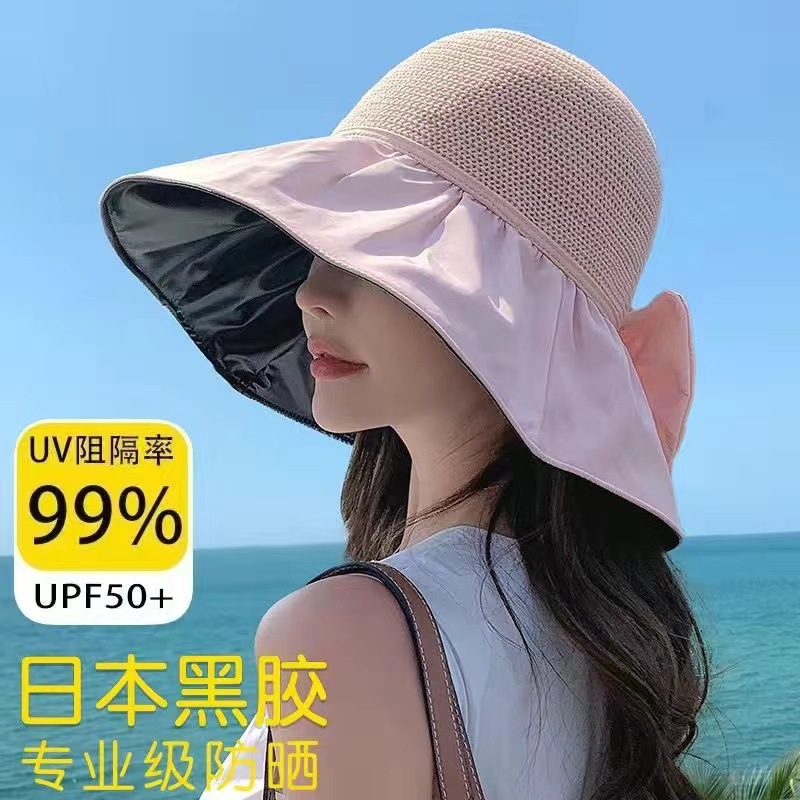 新款夏季百搭户外遮阳帽大帽檐渔夫帽便携防晒太阳帽蝴蝶结女士帽详情23
