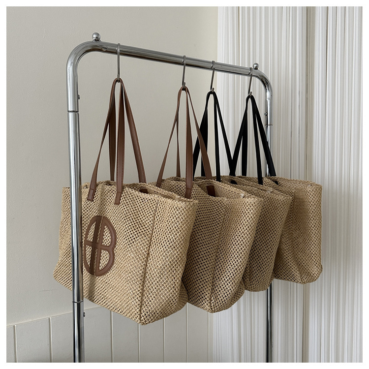 2023新款小清新款编织包撞色草编时尚ins风潮流女包单肩包手提包详情3