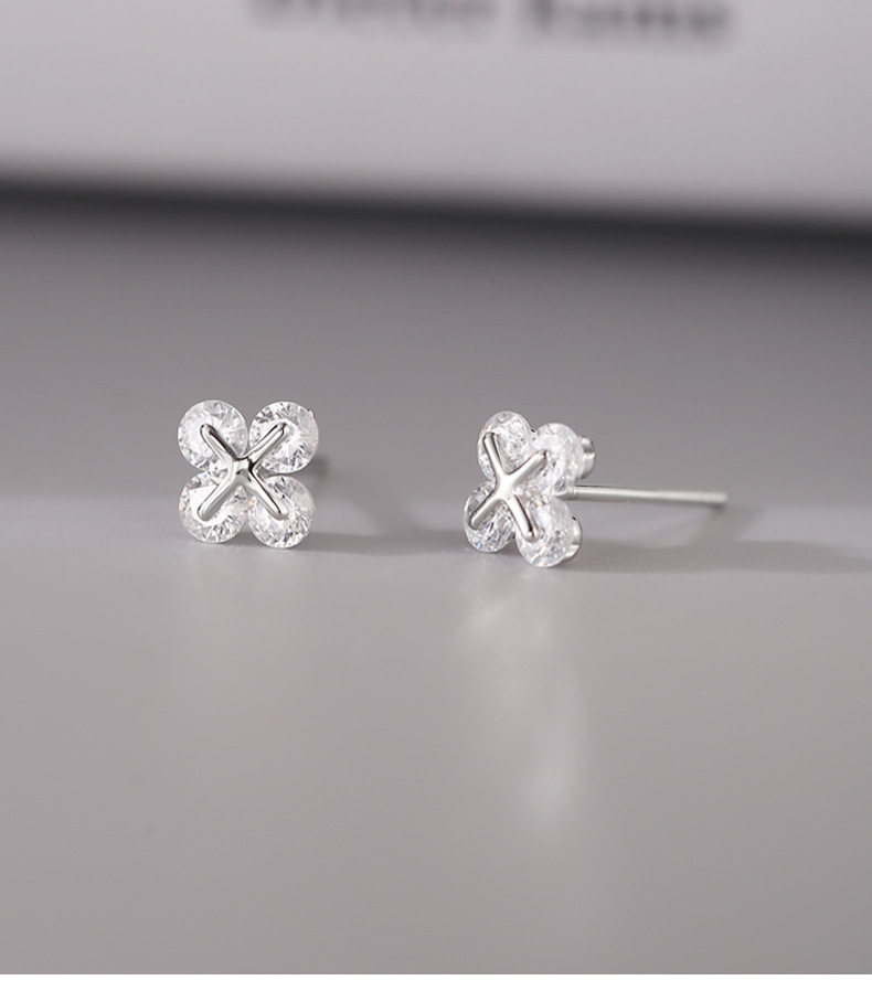 925 sterling silver four-leaf clover Zircon stud earrings for women, simple and niche design, fashionable and individual basic earrings 8937A pic 8