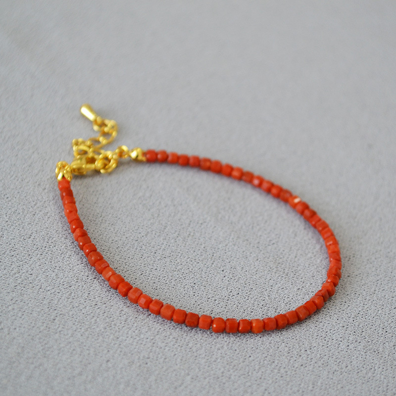 国潮新中式小众设计南红玛瑙切角方粒真石碎银子串珠简约项链手链详情13