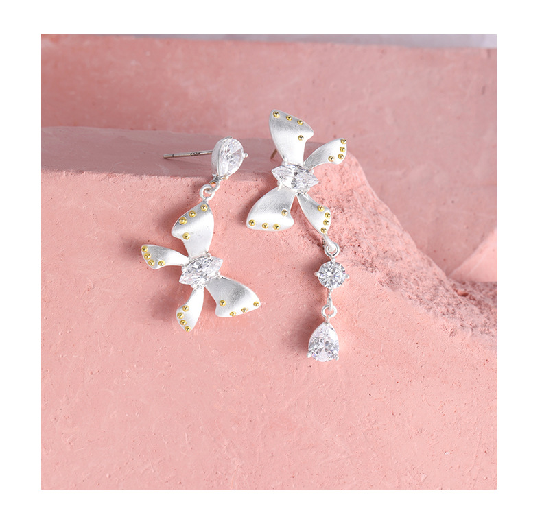 Asymmetrical bow earrings for women, original and niche design, sweet and elegant, high-end, 925 silver needle earrings pic 12