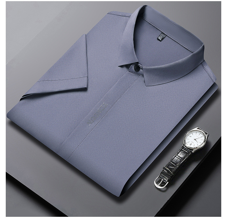 Out-of-size special offer: Summer mulberry silk short-sleeved shirt for men, high-end, seamless, one-inch shirt with good drape, no need for ironing, elastic and delicate pic 30