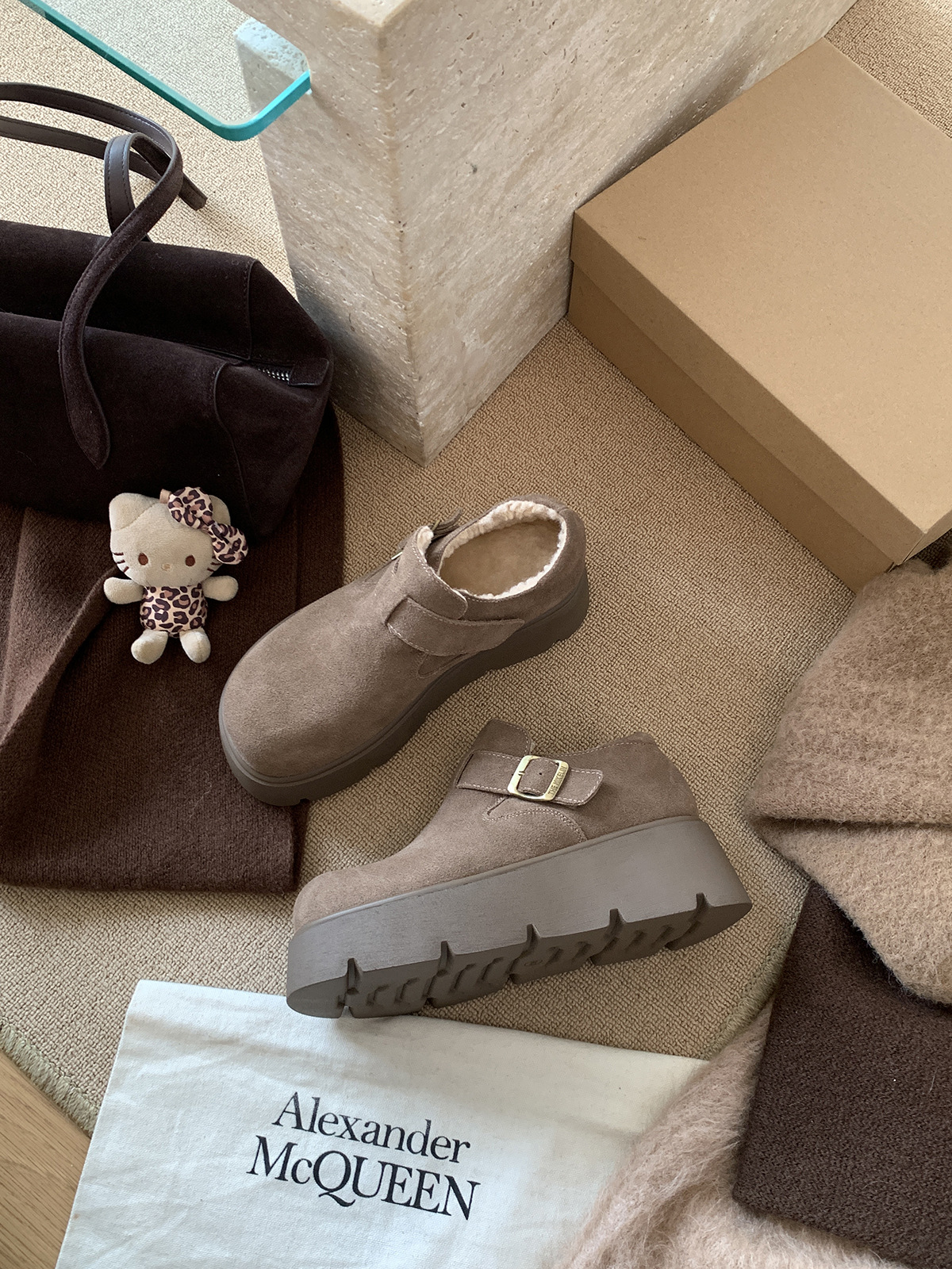 MARCO&JOYCE厚底增高勃肯鞋女冬季新款加绒松糕一脚蹬乐福鞋单鞋详情6