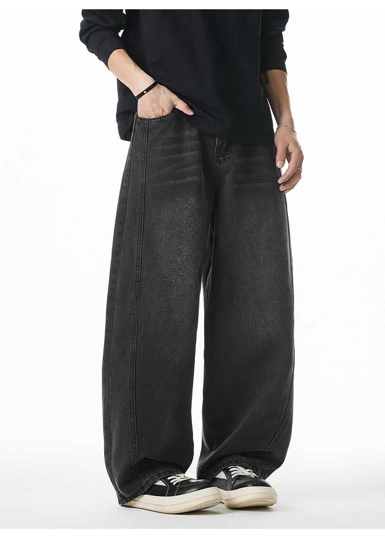 廓形宽松洗水牛仔裤男春夏新款侧边分割设计萝卜裤美式复古长裤子详情18