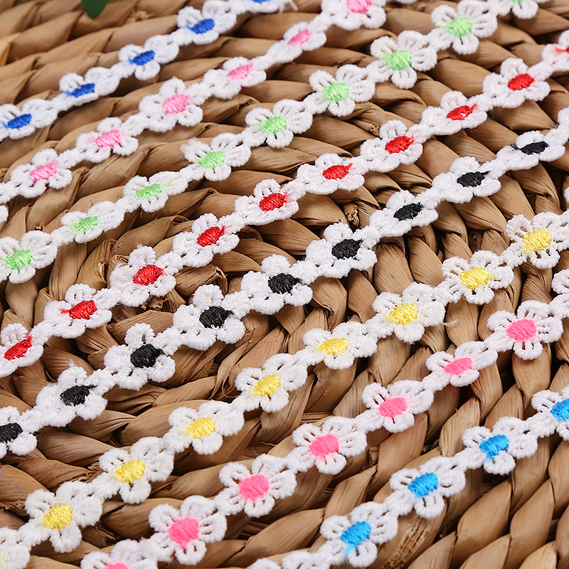 1.1CM 5-petal multi-color chrysanthemum milk silk lace and colorful embroidered lace factory for sale pic 3