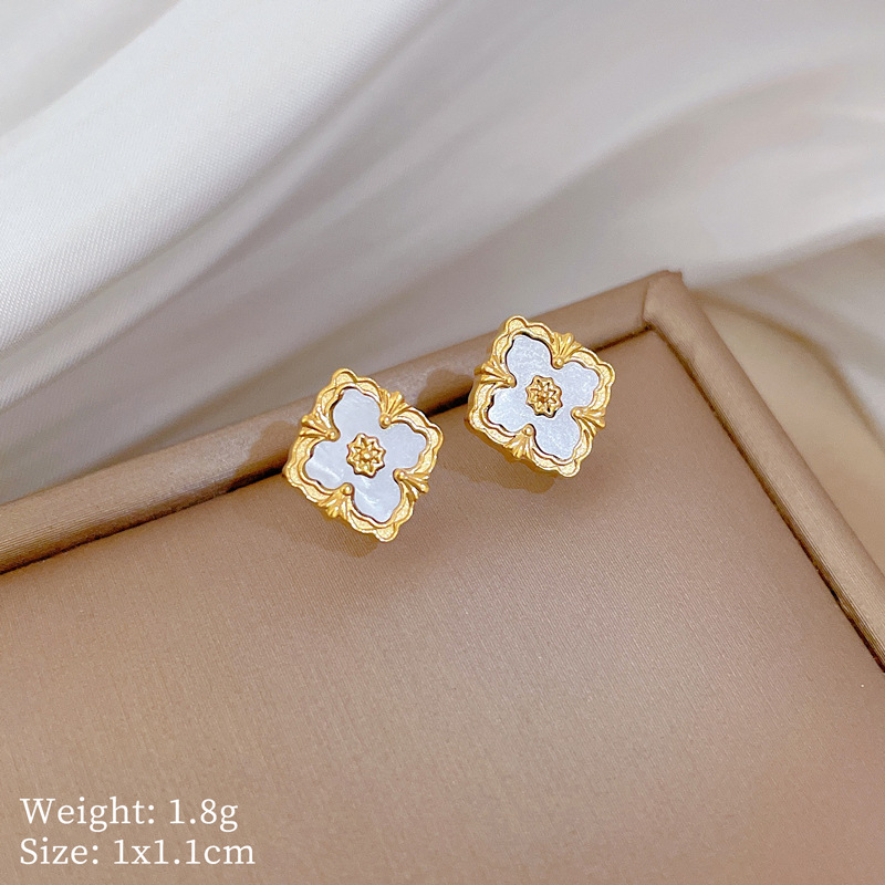 【通体钛钢】贝母幸运草极简风耳钉冷淡男女耳环个性气质宴会耳饰详情47