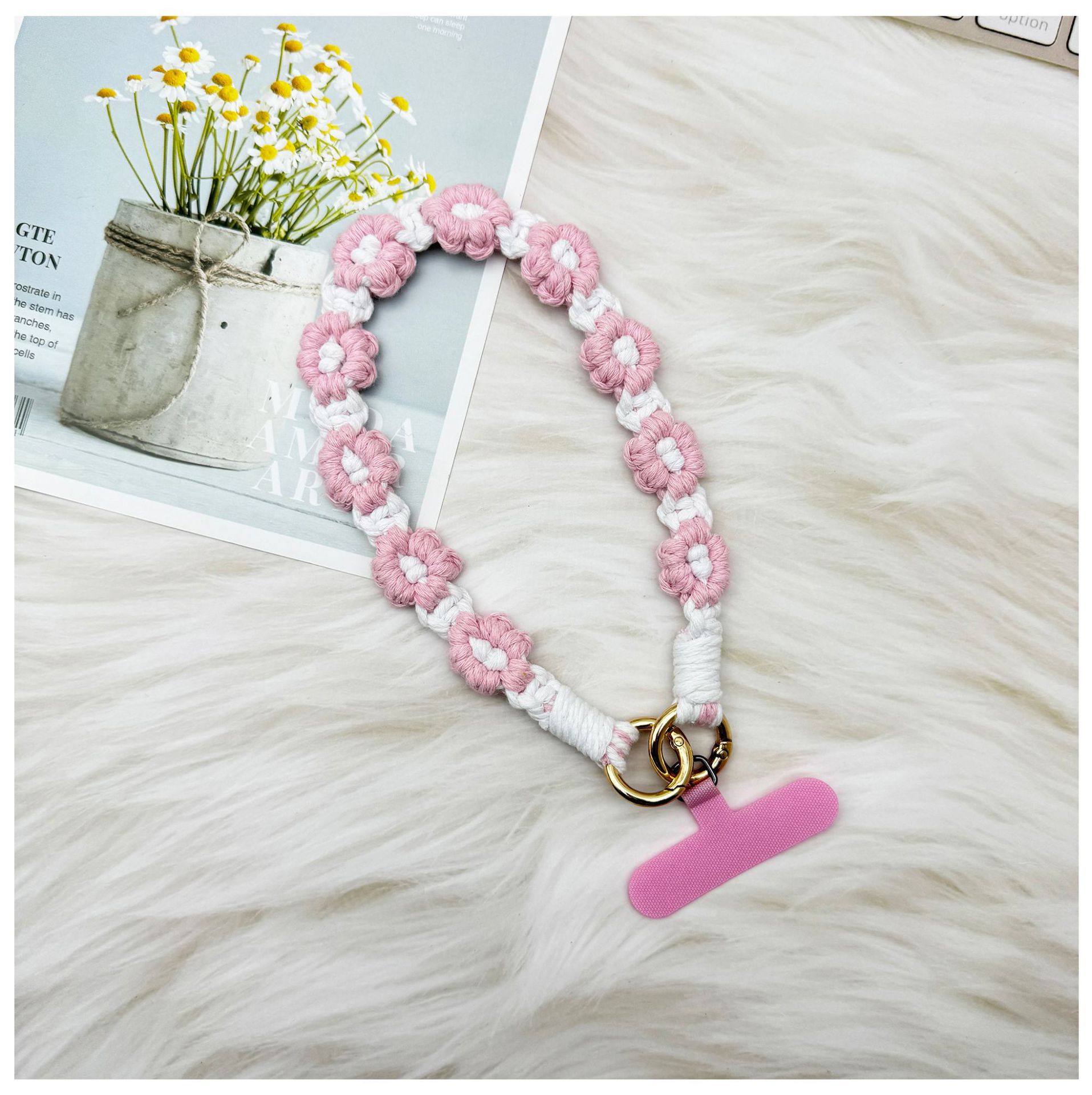 ins欧式手机挂件编织手机链小雏菊花朵编绳钥匙扣包包创意礼物女详情29