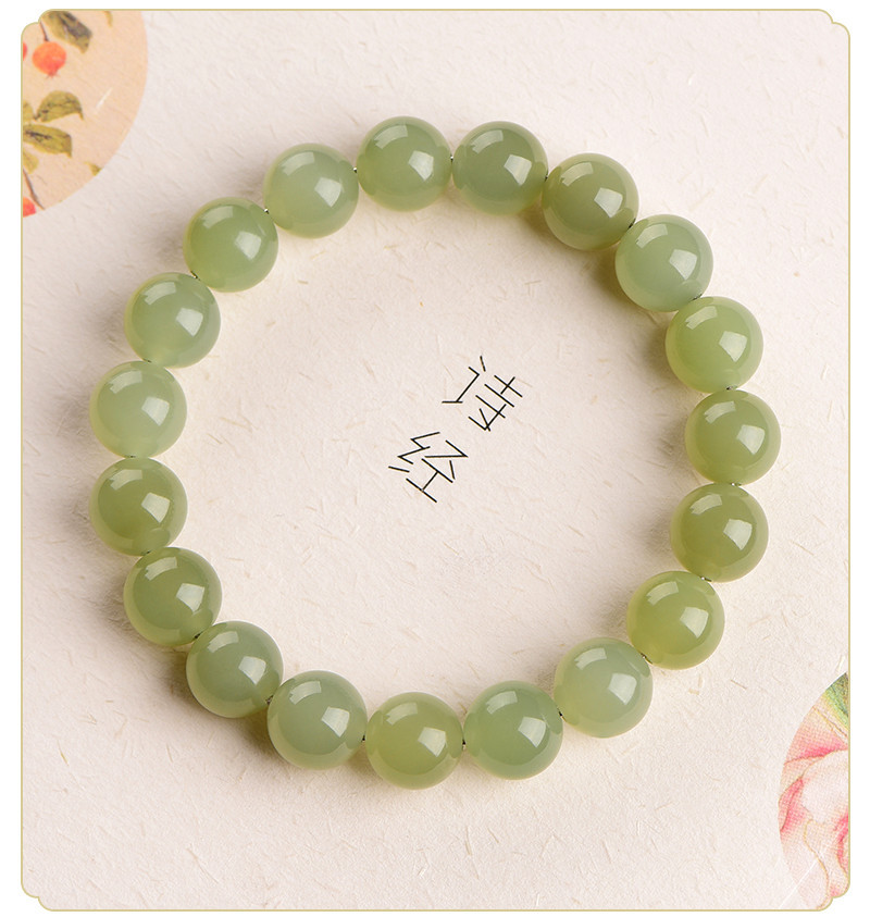 Jiuya Crystal Natural Xinjiang Qingshui Hetian Jade Bracelet, High Ice variety Qingshui Hetian Jade Round Bead Bracelet wholesale pic 8