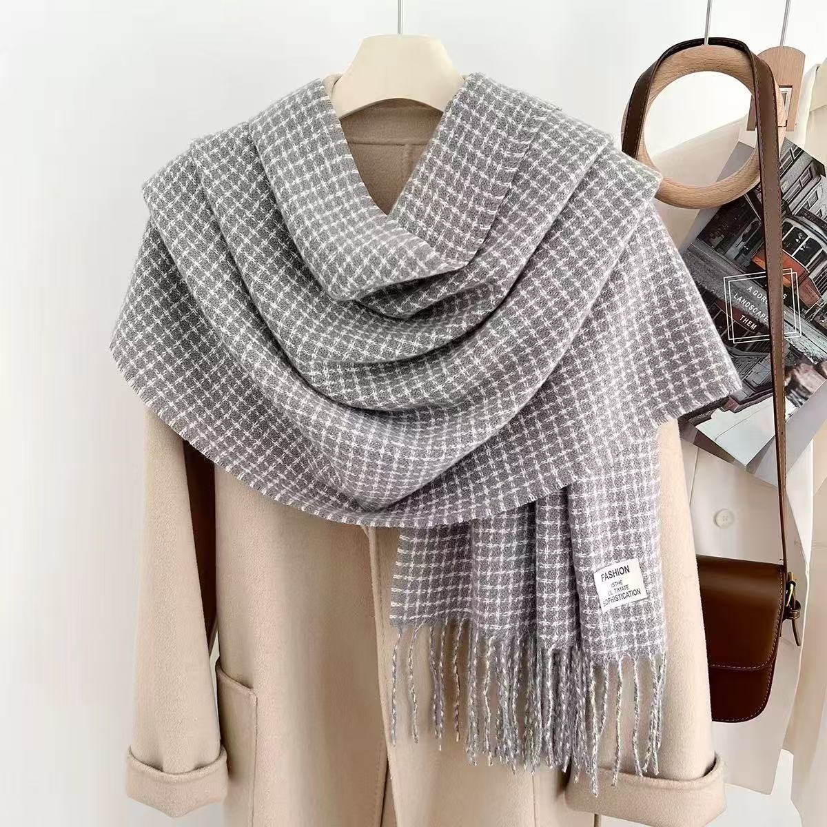 新款秋冬格子多色流苏韩系高级感保暖护颈围脖时尚气质百搭披围巾详情8