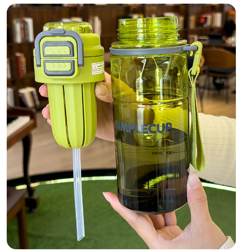 Gradient color bouncing double-drinking cup, outdoor camping sports tea-water separation plastic water cup, carrying rope, fitness water cup pic 14